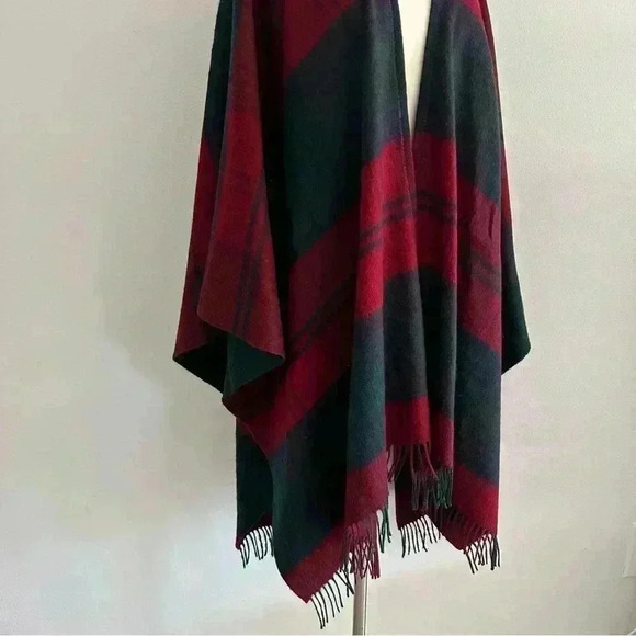 Johnstons Of Elgin Cashmere+ Wool Plaid Poncho One Size - Picture 7 of 13